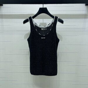 Miu Miu Color Block Lace-Up Camisole Knit Vest